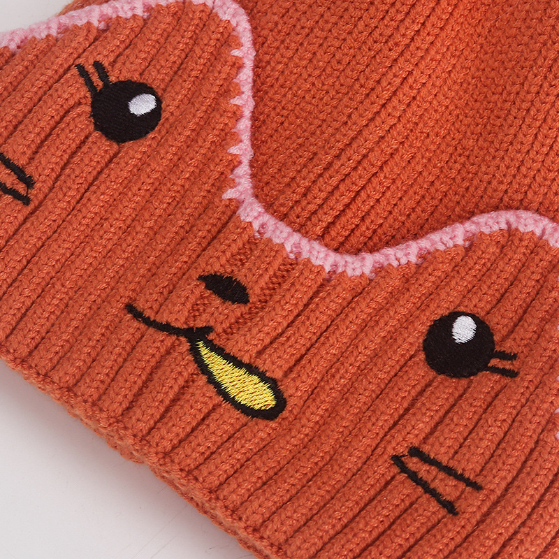 Infant and toddler hats, outdoor cartoon embroidered warm woolen hats for boys, Korean version of girls' woolen knitted hats with fleece for cold protection details Picture