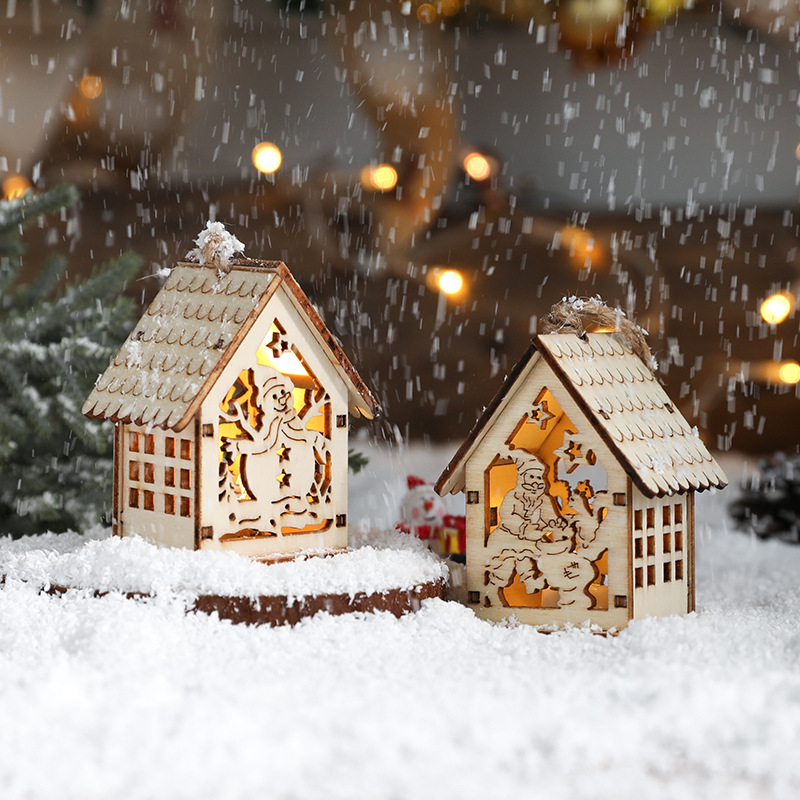 厂家直销可定制圣诞小房子木质创意小摆件灯吊饰挂饰圣诞节装饰品礼物详情图3