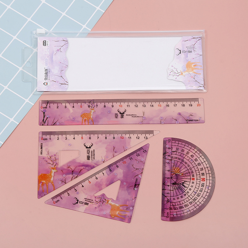 Cartoon student set of four pieces of simple transparent 20cm straight ruler student plastic learning stationery wholesale Specification drawing