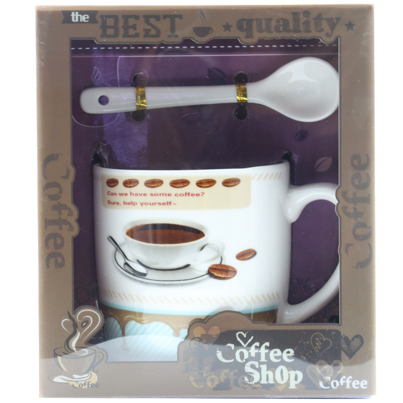 外贸陶瓷咖啡杯创意精美家用商用咖啡杯带手柄勺套装210ML礼品杯图