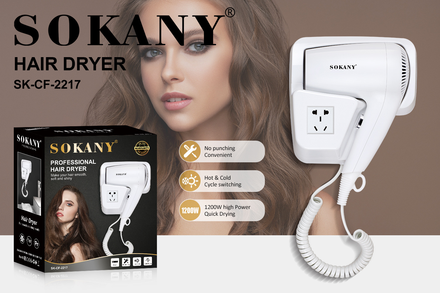 Cross-border foreign trade Sokany2217 Hair dryer, household high-power hair dryer, hair care quick-drying electric hair dryer