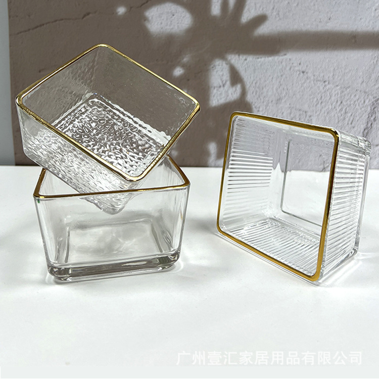玻璃轻奢金边家用水果盘干果点心零食盘 透明方形分格盘KTV小吃碟