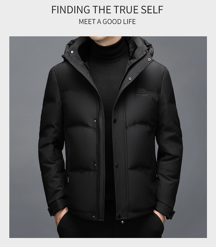 The new hooded down jacket for men in winter is warm and thick. The white duck down casual business jacket for middle-aged dads is trendy pic 12