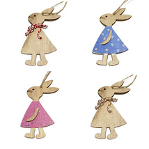 新款复活节装饰工艺品木质复活节兔子挂件 ins风家居装饰品挂件