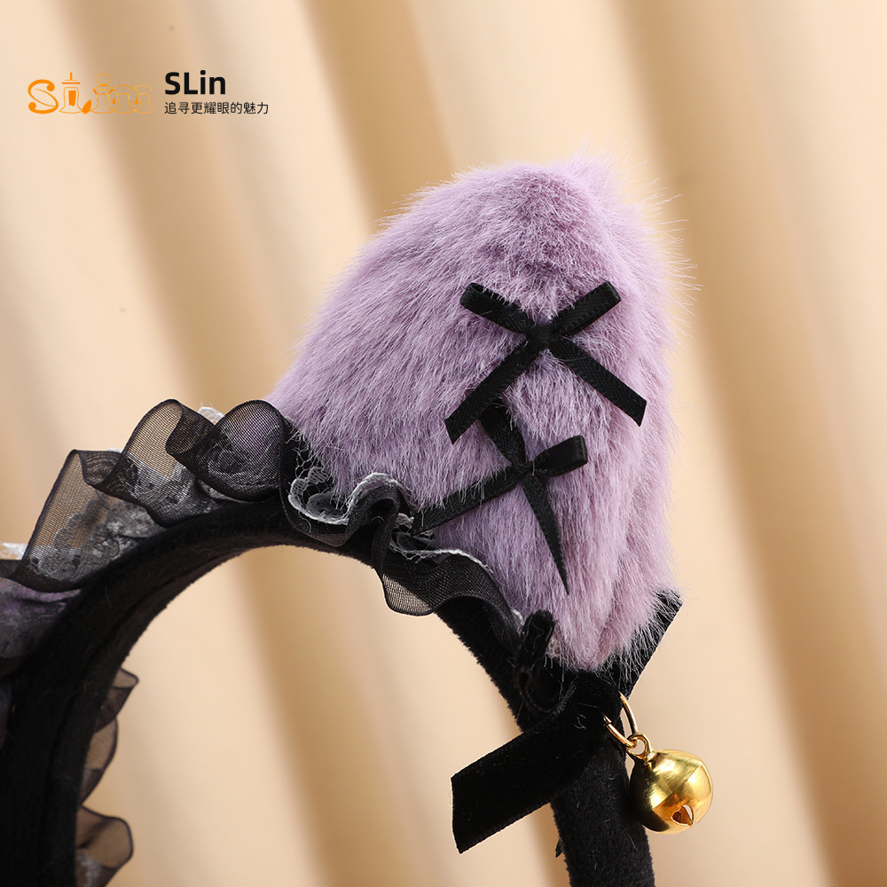 The new pure desire ins cat ear headband for women's cosplay lace cat ear bell hairpin headband is cute and high-end
