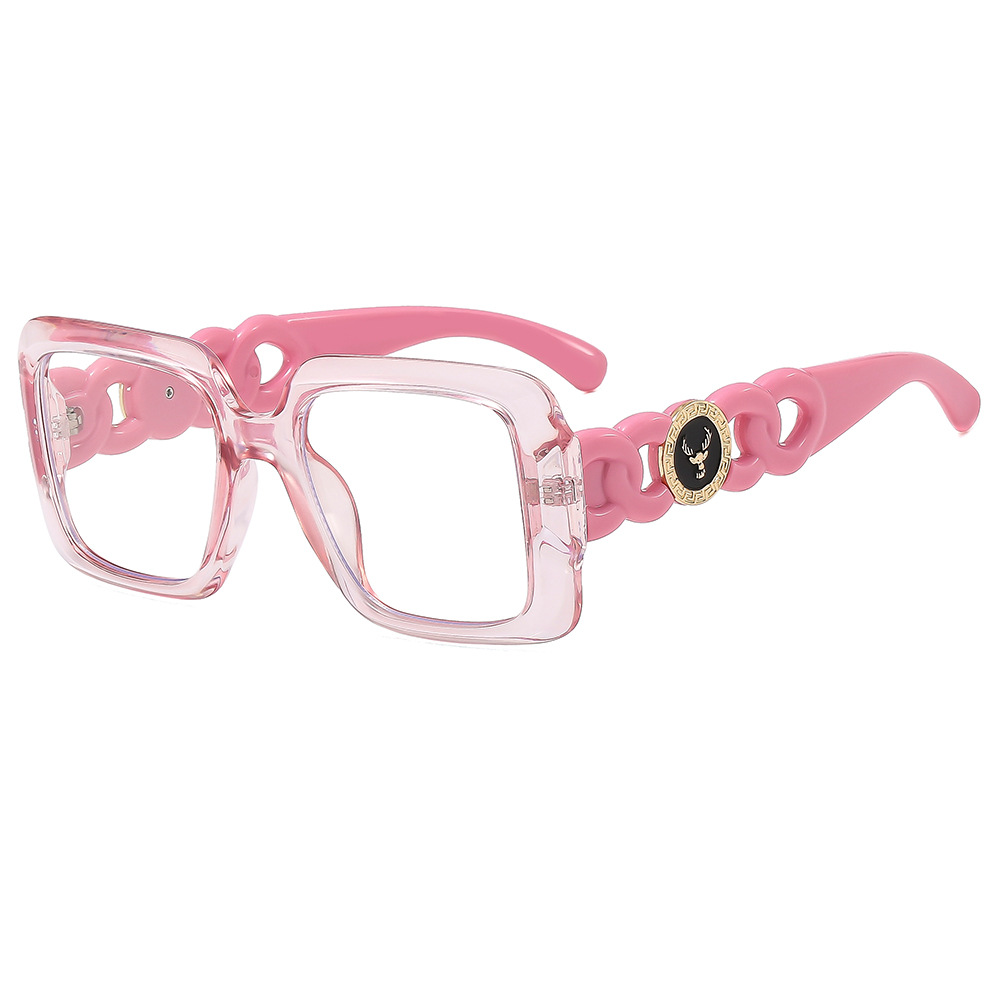 Large-frame square chain hollowed-out leg flat vision glasses for men and women, personalized and fashionable anti-blue light academic glasses, can be paired with myopia glasses Item Picture