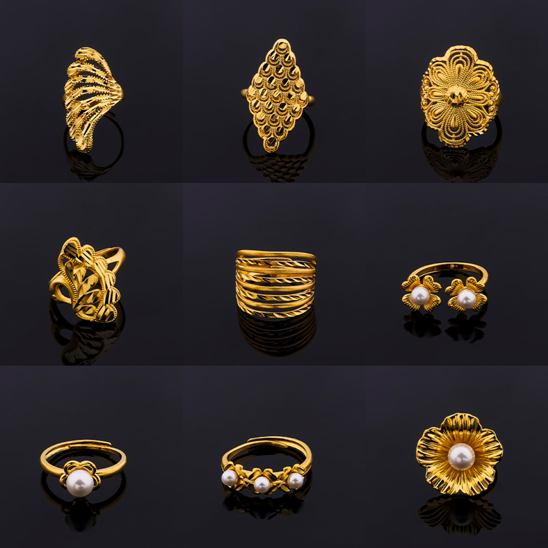 Chuangmei Jewelry's 24K gold-plated flower-opening ring, a retro index finger ring with a female ethnic style and a loot-mouth ring Chuangmei Jewelry's 24K gold-plated flower-opening ring, a retro index finger ring with a female ethnic style and a loot-mouth ring