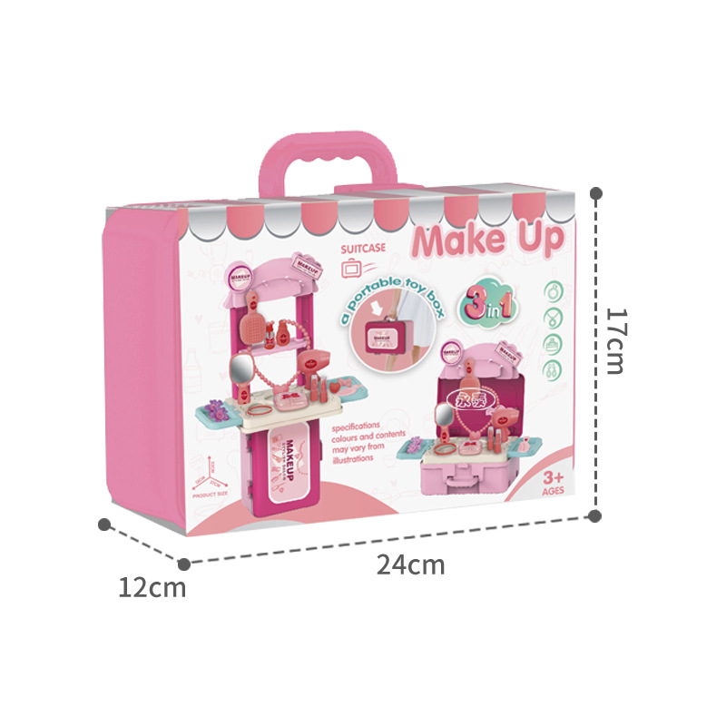 3-in-1 suitcase, role-playing toys, tableware, accessories, tools, barbecue, hamburgers, candies, medical supplies, storage toys Specification image