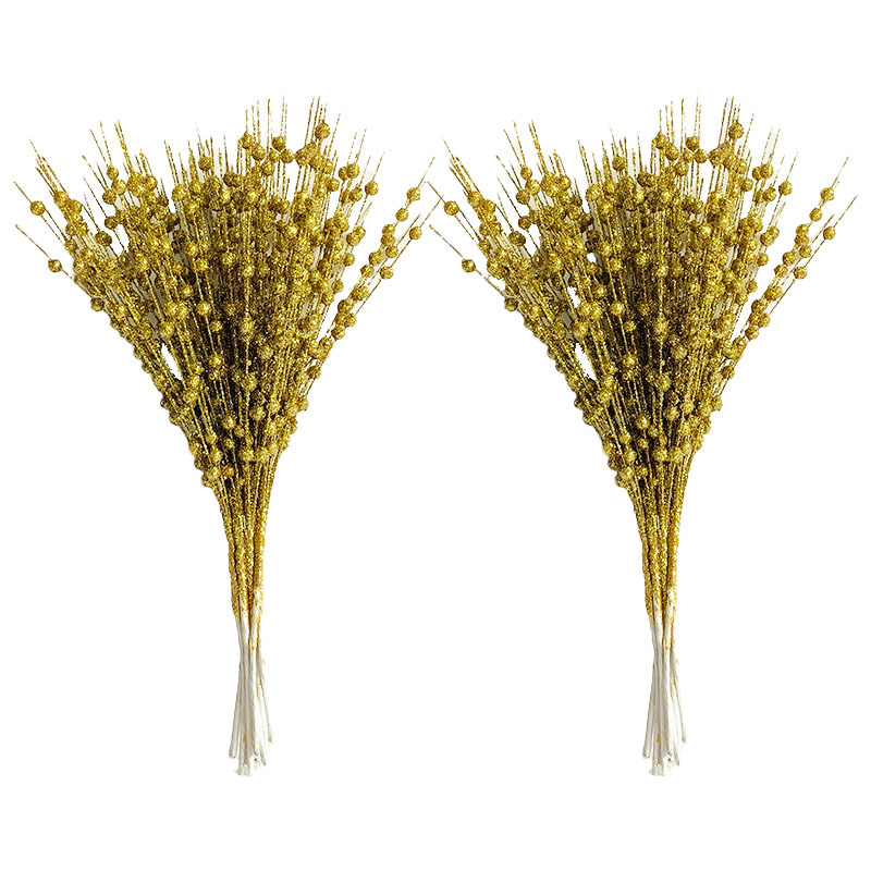 Christmas Decoration Gold Powder Berry Ball Put Bundle Artificial Glitter Stem Ornament 12-Pronged Beaded Stick Glitter Stick Rattan Item Picture