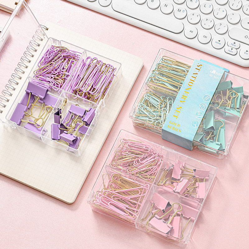 Creativo cross-border new arrival color long tail clip office combo metal color clip de papel office stationery combo set