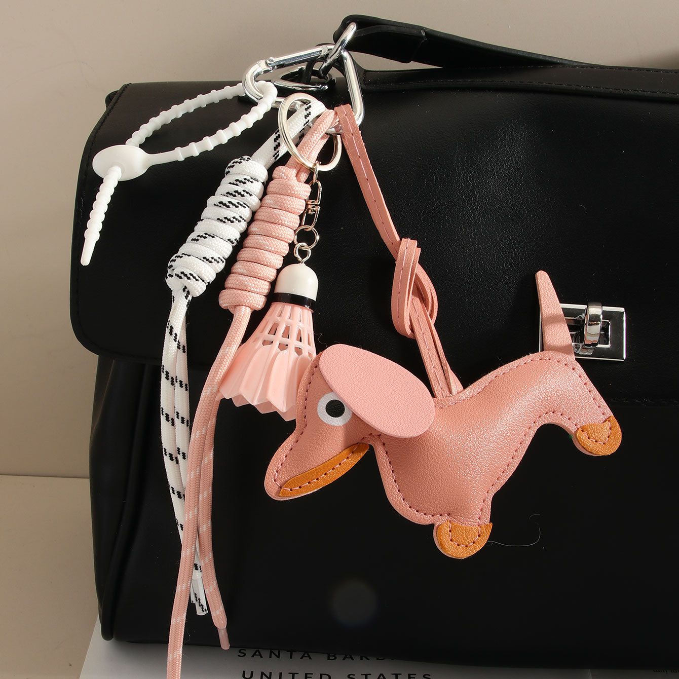 Ins-style cute leather dachshund puppy bag pendant, keychain, miu tie lanyard, badminton woven rope pendant Specification image