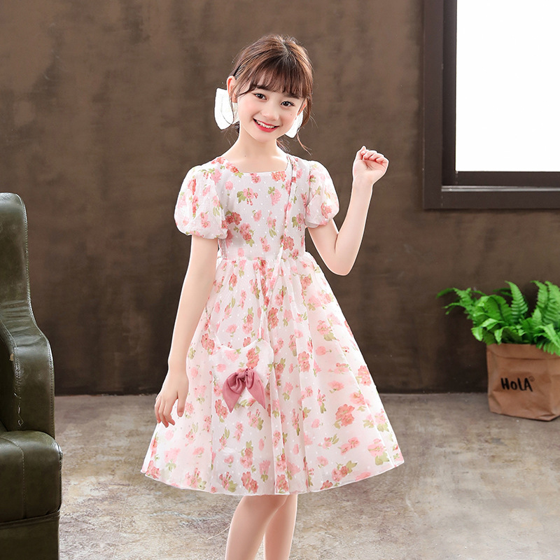 Summer Children's Dress Girls' Summer Dress 2022 New Pink Floral Dress 2022 New Girls' Big Boys' Dress details Picture