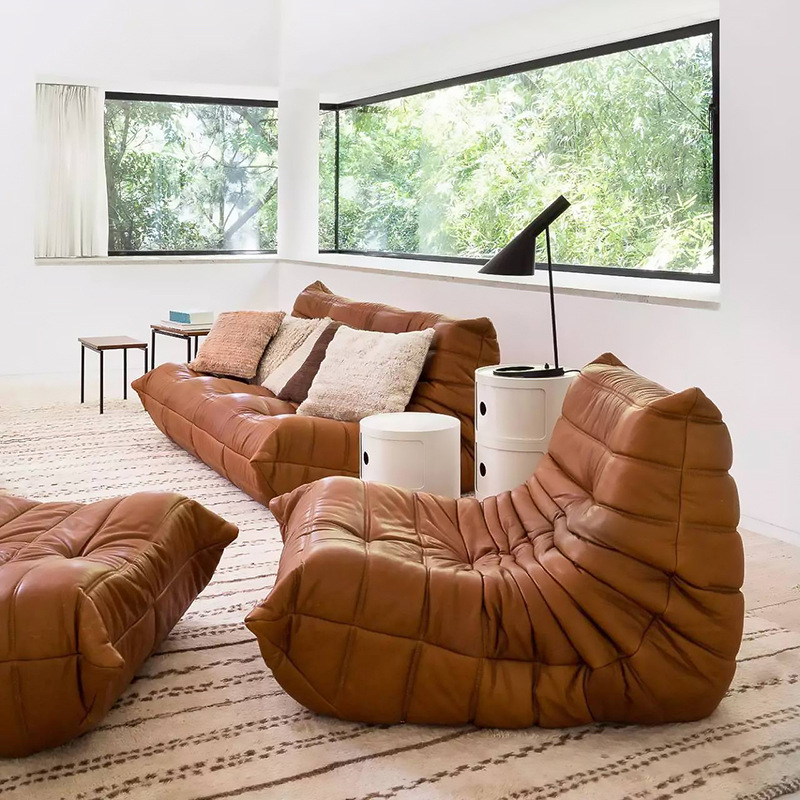 Nordic leather single sofa Tatami bedroom small sofa balcony lounge chair folding lazy sofa