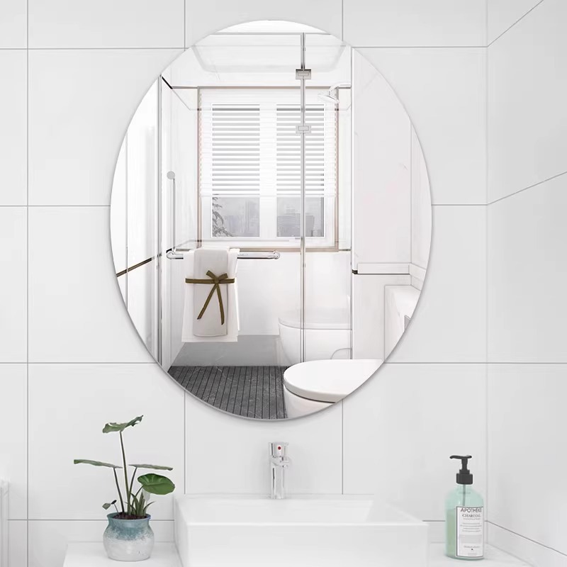 Oval Bathroom Mirror Wall Mounted Self-Adhesive Bathroom Washstand Washbasin Wall Mounted Perforation-Free Lens Wall Mounted Application Scenario