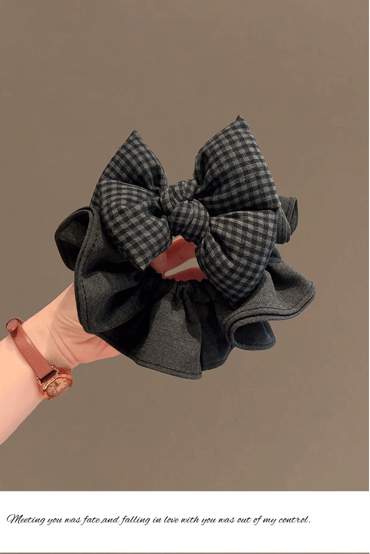 Black and grey checkered bow hair band, high-end Korean hair accessory headband, 2025 new style texture fabric intestinal band hair band for women pic 2
