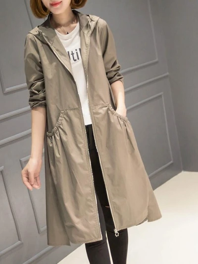 2024 Autumn New Hooded Mid-Length Over The Knee Thin Spring Women's Trench Coat Loose Large Size Coat