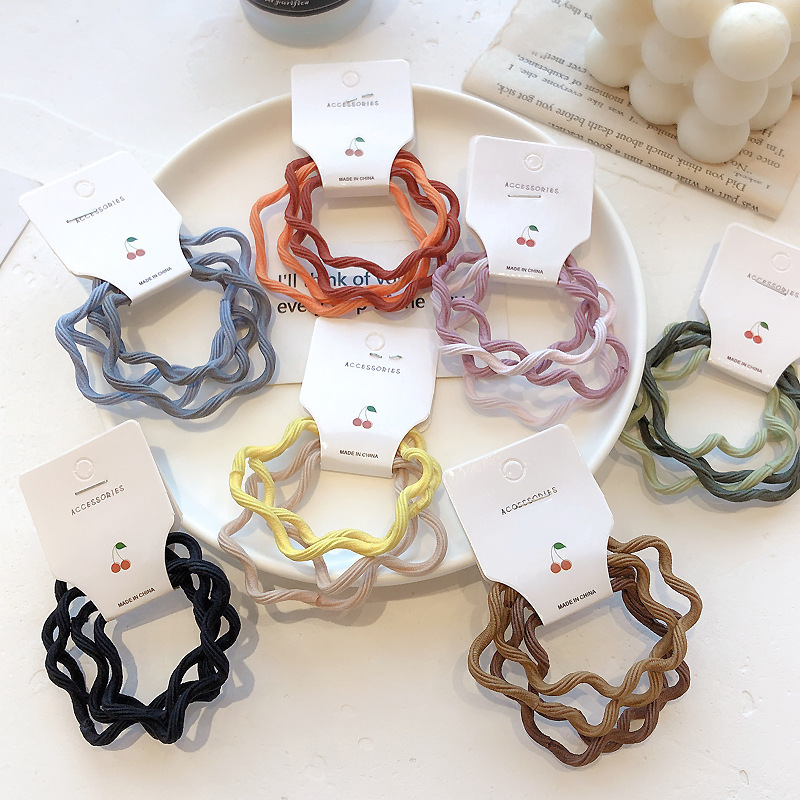 4 Cards ~Ins Style Korean Version Wavy Line Basic Hair Circle Candy Color Girl Hair Elastic Band Simple Head Rope