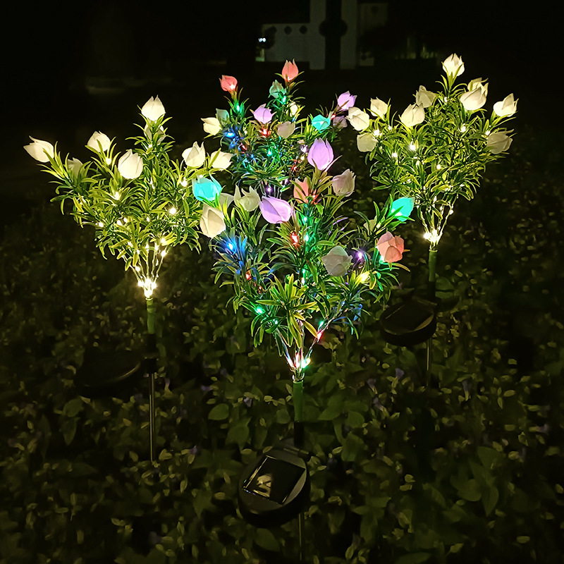 LED gardenia flower solar outdoor simulation flower lights, courtyard decoration, lawn lantern grass, outdoor waterproof atmosphere lights Application Scenario