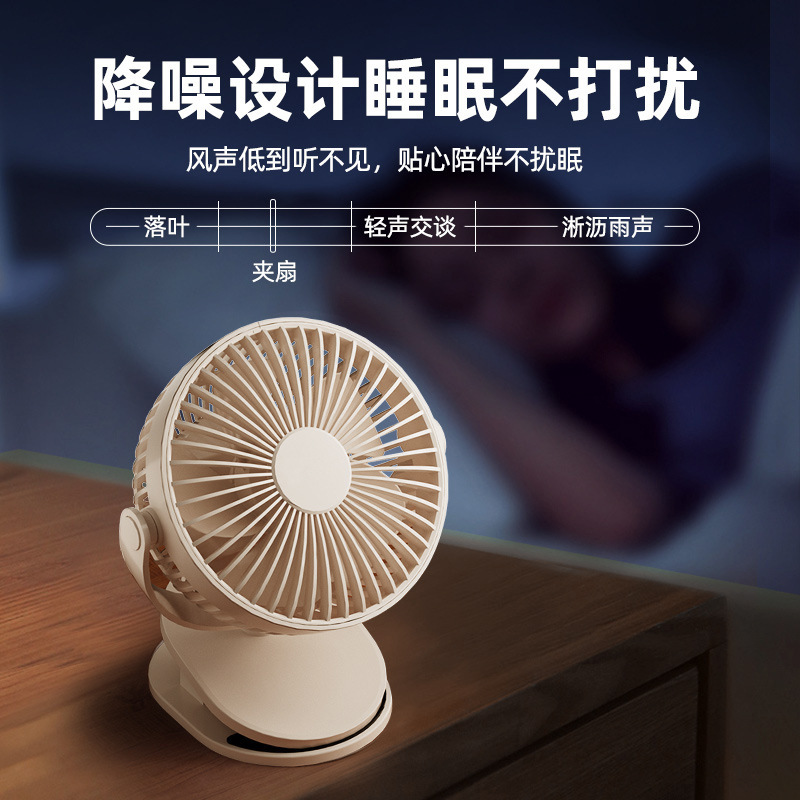 Emmett clip-on small fan for student dormitories, USB charging clip-on fan, mini portable baby stroller, office desktop details Picture