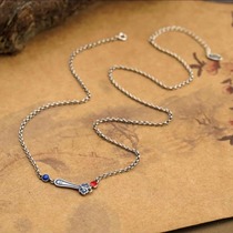 S925 Sterling silver silver drop rubber Ruyi necklace clavicle Chain Vintage Pearl chain chain with short chain chain