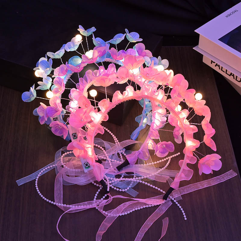 新款蝴蝶花簪花发箍发光小女孩仙子发饰头饰成品演出道具厂家批发产品图