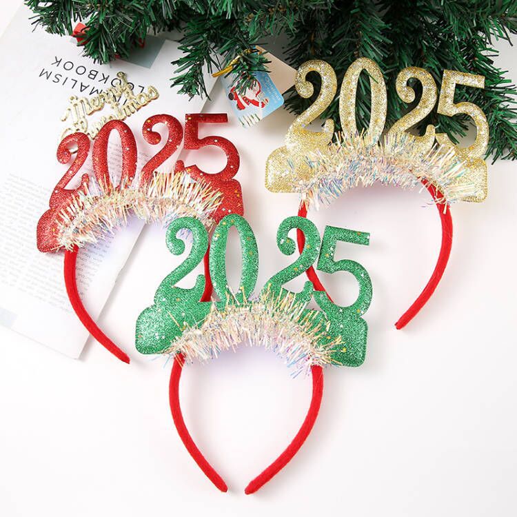 2025 Christmas Headband New Year's Headband New Year's Eve Glasses Glitter decoration 2024 head buckle holiday party headwear