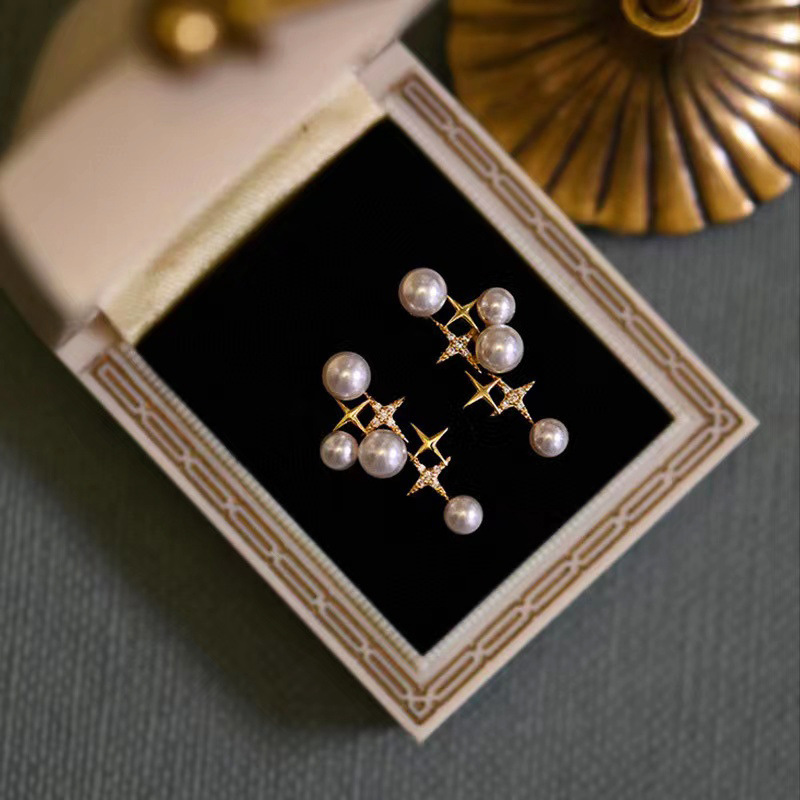 Star Natural Fresh Water Pearl Stud Earrings High-Grade Sense S925 Silver Needle Niche French Retro All-Matching Earrings Women Simple