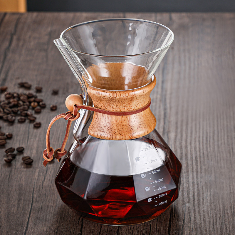 Cross-Border Coffee Pot Set, Diamond-Shaped New Hand-Brewed Chemex Sharing Pot, Household Heat-Resistant Glassware, Printable details Picture