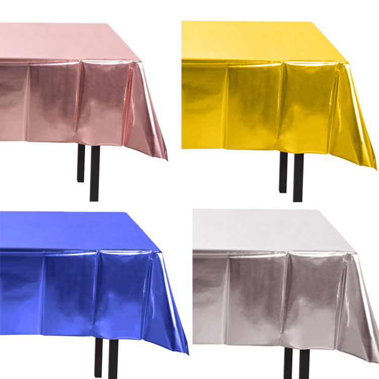 跨境亮面玫瑰金桌布 防水镭射铝膜聚会装饰一次性铝箔派对桌布详情图1