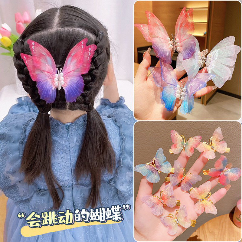 Jumping butterfly hair clips, cute headwear for little girls, hair clips for children, super fairy-like gauze, ancient-style hair clips for girls details Picture