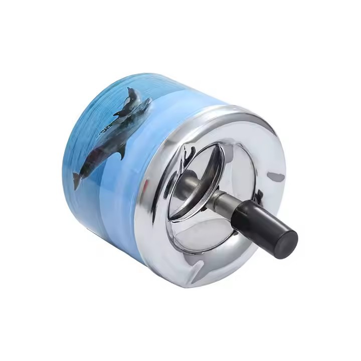 Household Stainless Steel Ashtray Large Fireproof Metal Ashtray Finger Press Rotary Ashtray Manufacturers Wholesale