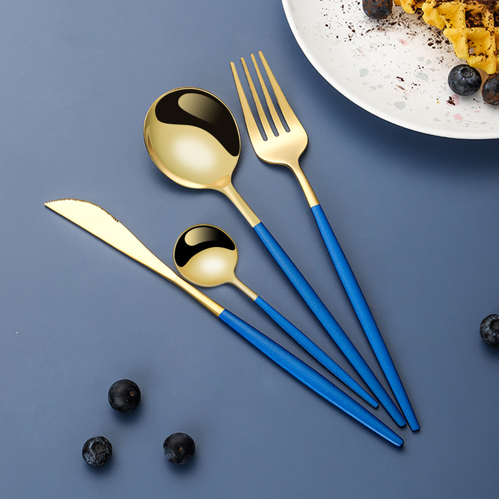 Cross-Border Source Stainless Steel Knife And Fork 24-Piece Portuguese Tableware Set Golden Creative Western Steak Knife, Fork And Spoon Item Picture