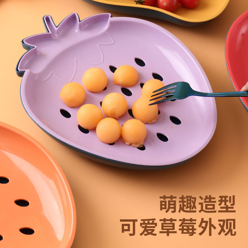 Creative Cute Plastic Fruit Tray Household Living Room Snack Dish Multi-Purpose Double Drain Rack Dessert Cake Dried Fruit Plate Specification drawing