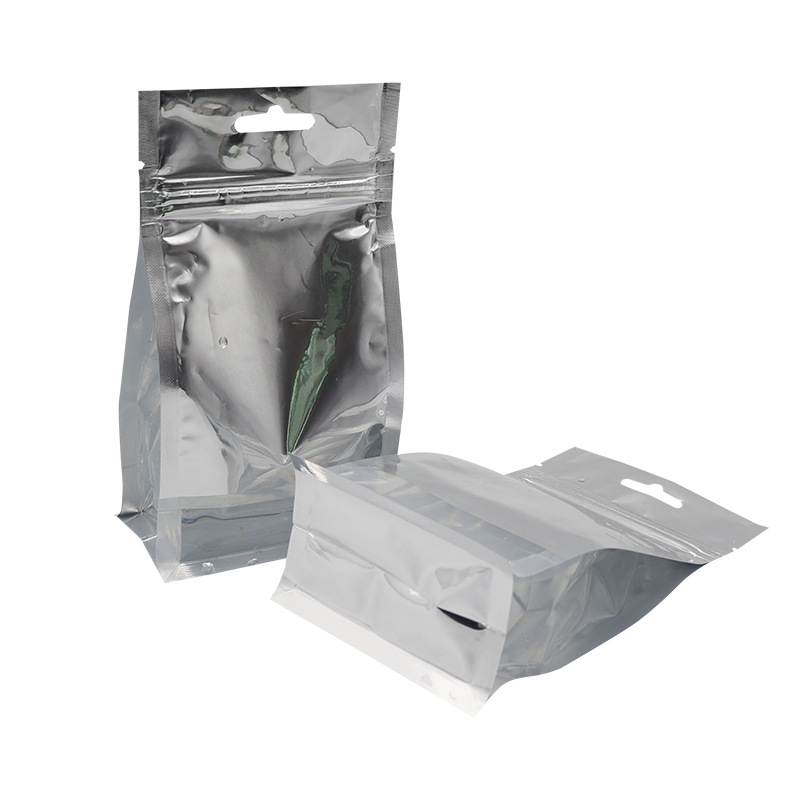 Customized eight-sided sealed yin-yang aluminum-coated self-standing and self-sealing bag with waterproof sealing for nuts and roasted nuts, windowed three-dimensional bone-reinforced bag Item Picture