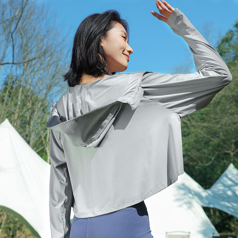 Outdoor black rubber brim sun-protective clothing UPF50+ women's fashionable summer ice silk sun-protective shirt, sunshade and UV-protective clothing Specification image