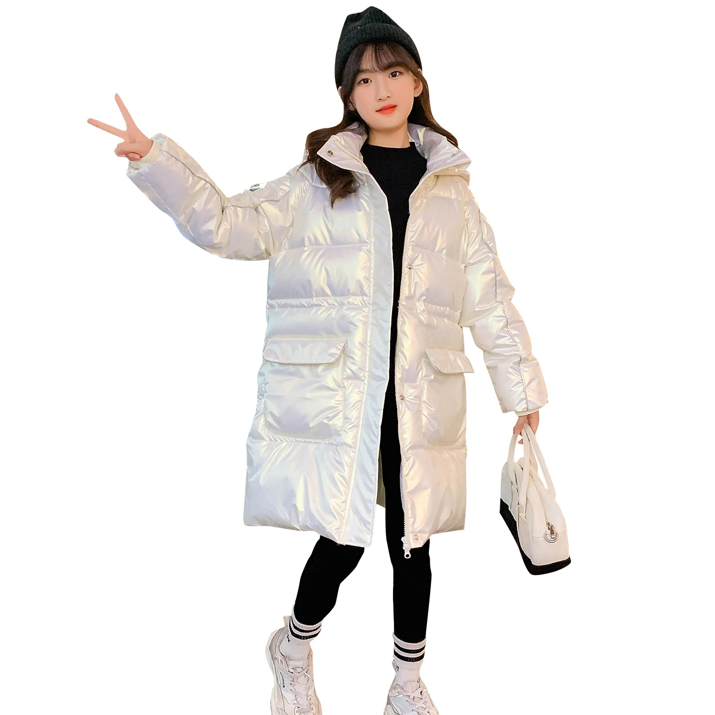 Girls 2023 New Winter Cotton-Padded Coat Plus Long Waist Skirt Padded Jacket Large Children Padded Jacket Fat Fat Item Picture