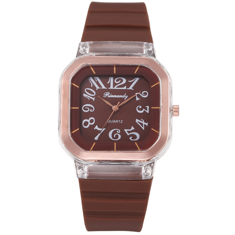 Reloj de mujer minimalista correa de silicona esfera cuadrada rosa inserto anillo unisex cuarzo estudiante reloj Item Picture