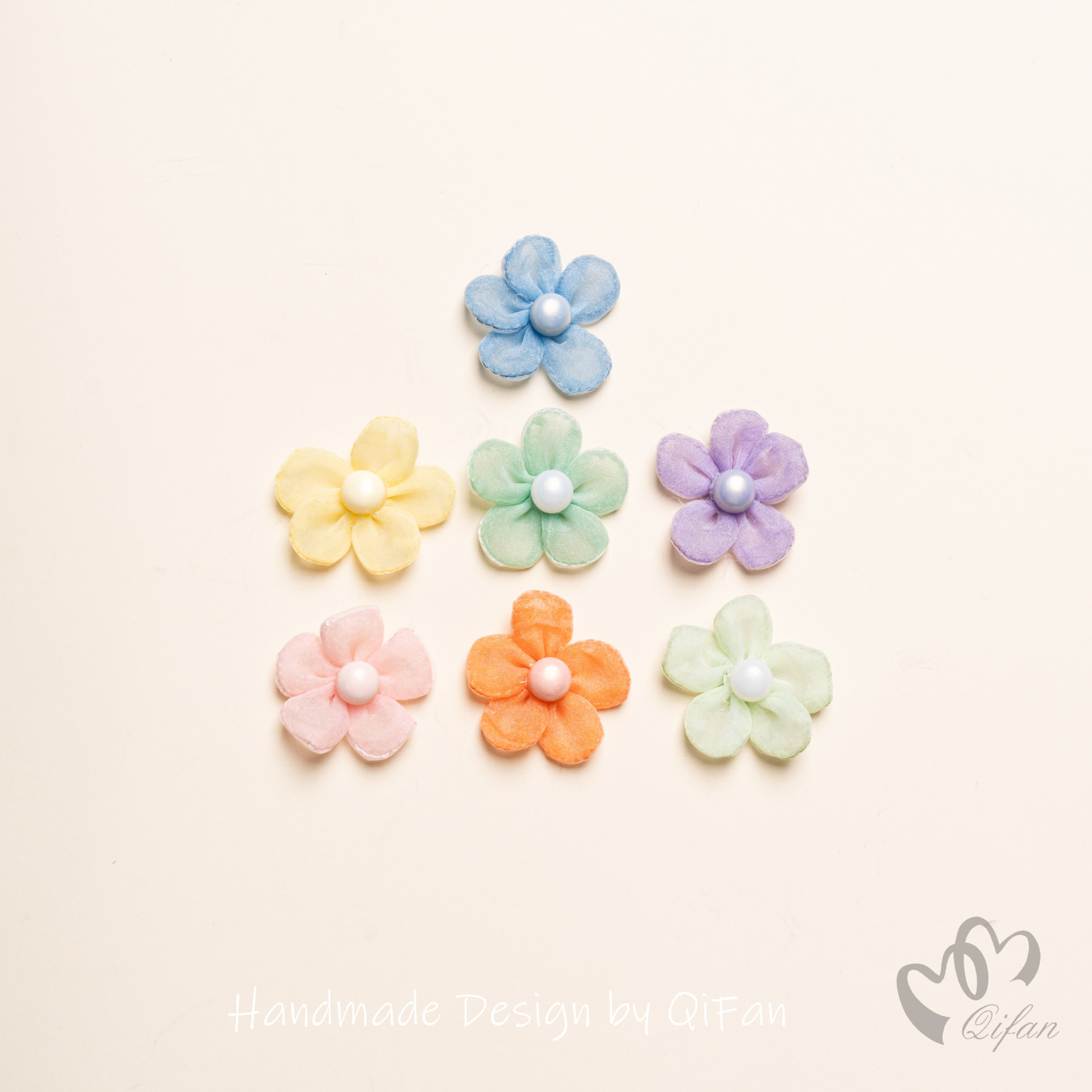 布艺双层雪纱手工五瓣花 儿童可爱发饰发夹配件服饰服装辅料