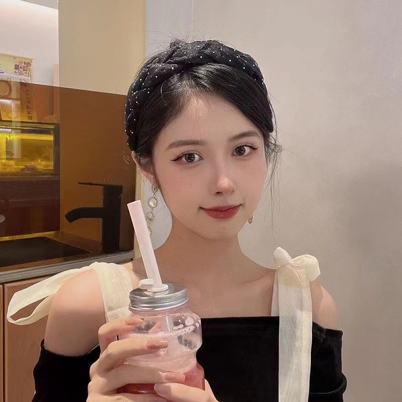 麻花辫宽边网纱满天星发箍女压发时尚简约发饰清新甜美百搭头箍女详情3