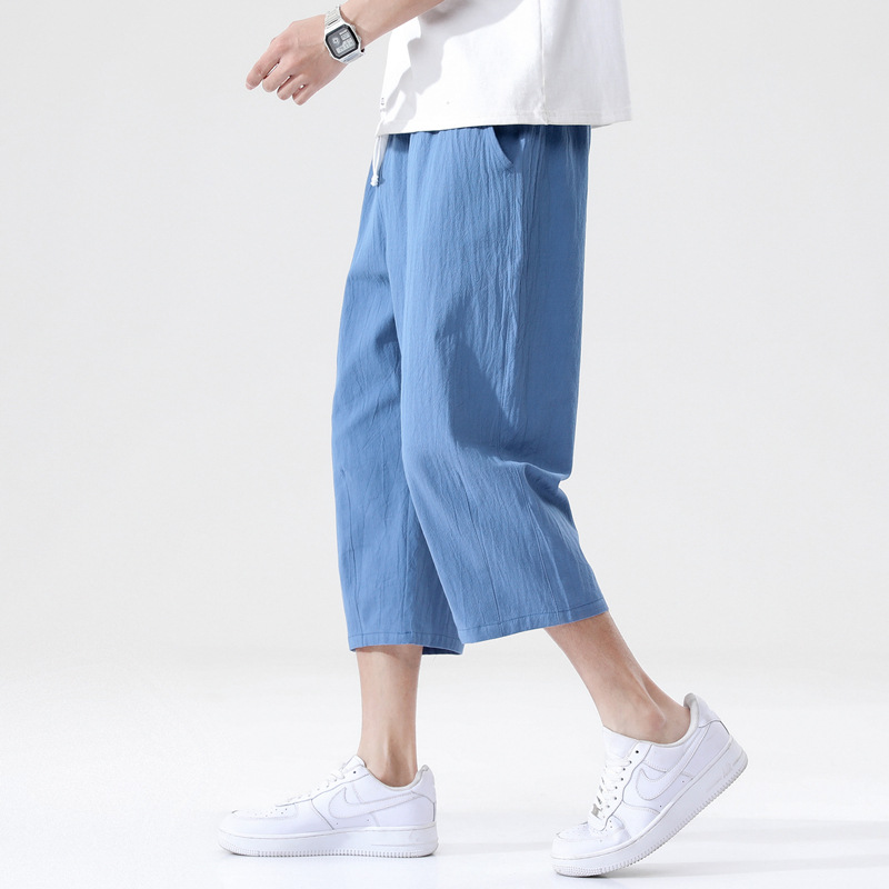 Summer casual pants for men, Chinese-style cotton and linen versatile loose pants, Korean-style trendy large-sized men's capsized pants Specification image