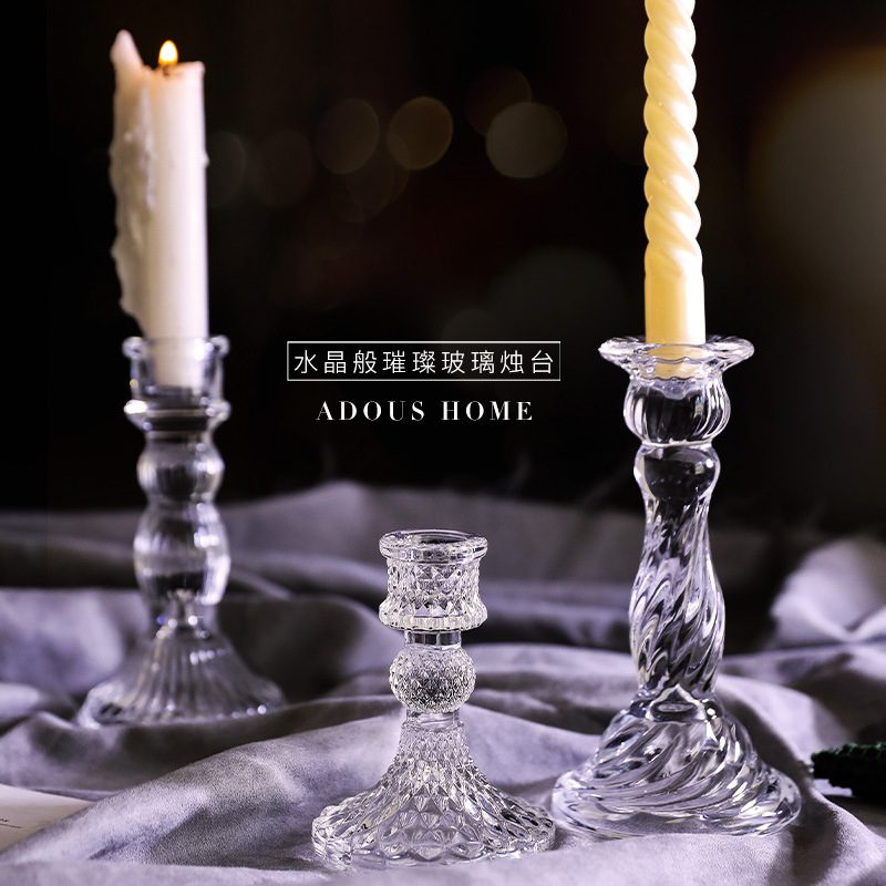 French Nordic-style retro crystal candlestick, glass romantic candlelight dinner, wedding shooting props in INS style