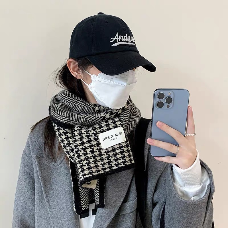 Thickened Warm Thousand Bird Lattice Scarf New Student All-Match Female Autumn Winter Solid Color High Love Knit Neck Application Scenario