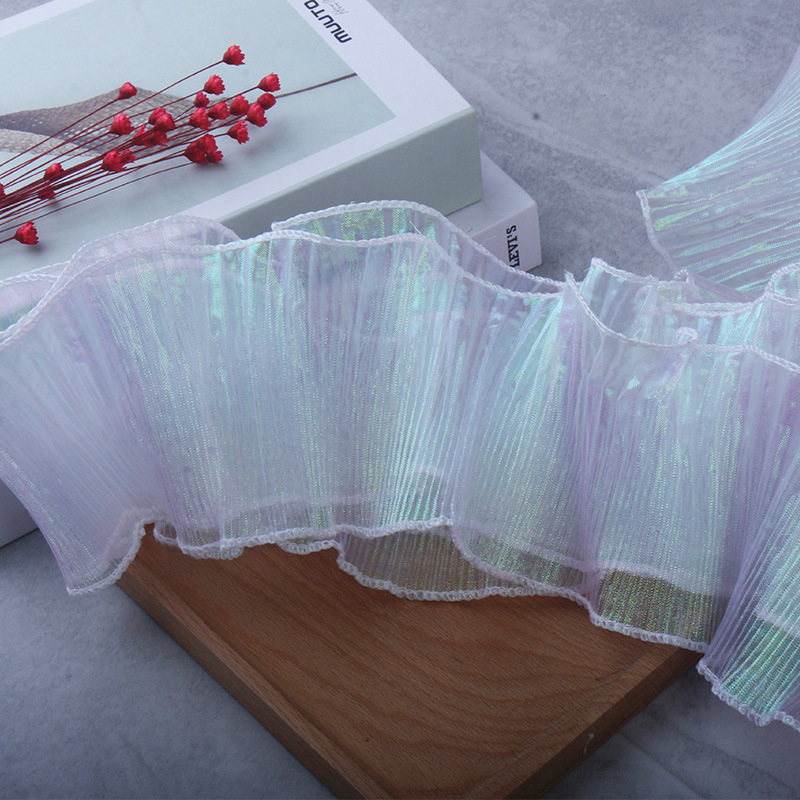 10cm iridescent organza gradient pleated three-dimensional mermaid dress hem accessories lotus leaf lace trim Specification image
