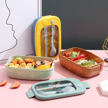 创意饭盒食品级塑料分两格微波炉日式便当盒分格沙拉午餐盒带勺叉