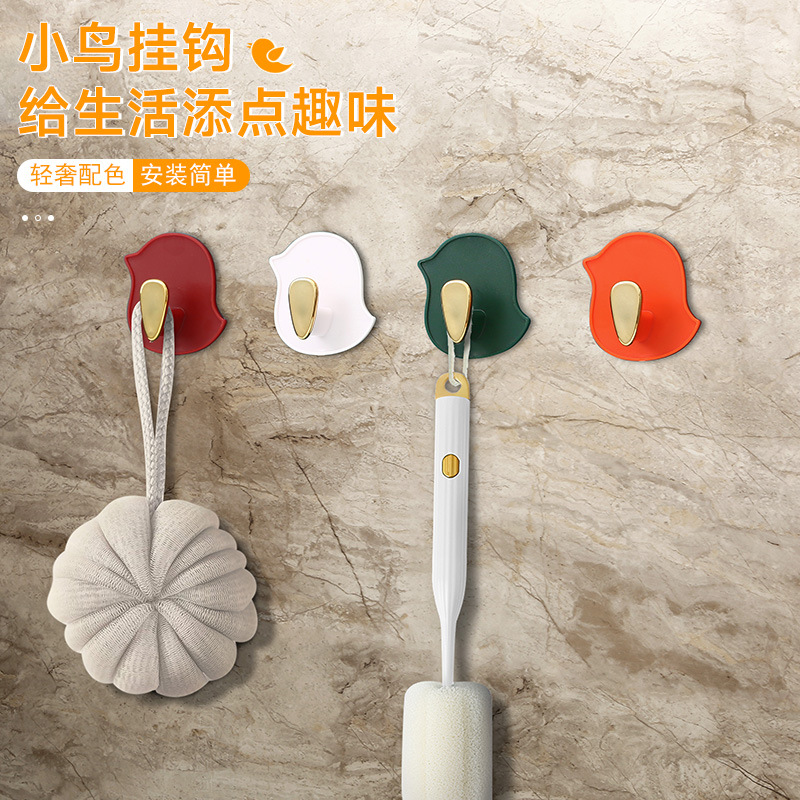 Creative cartoon bird cutting hooks, wall-mounted rubber strips, six-row towel storage rack, spatula draining rack, no need for drilling details Picture