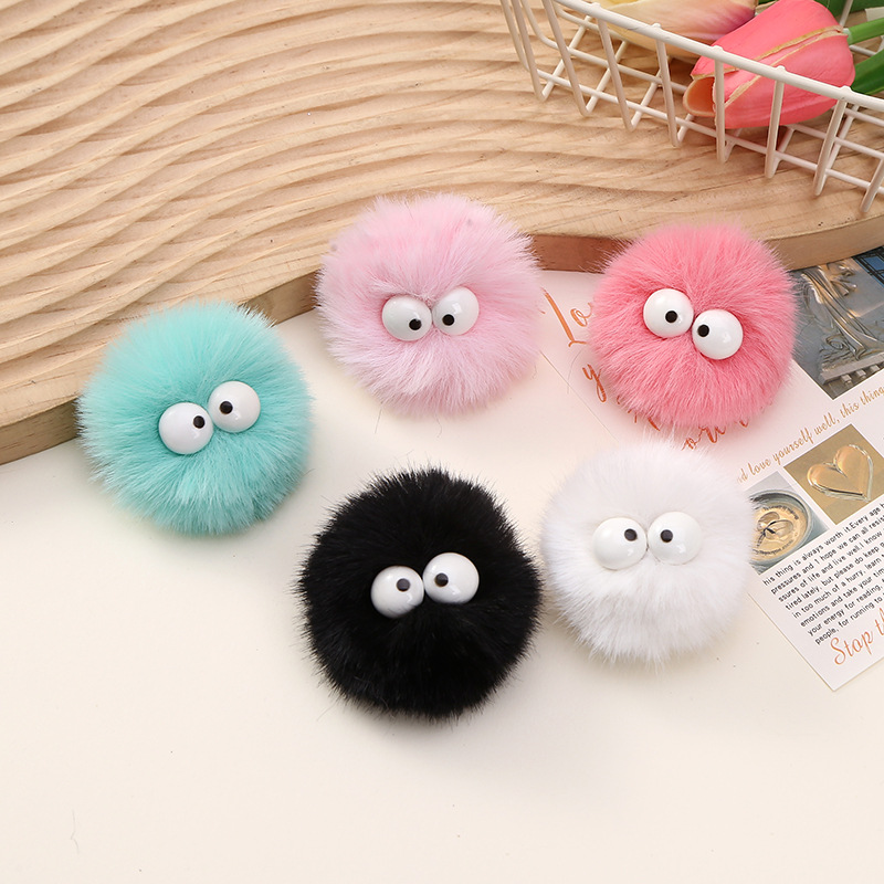 厂家现货人造毛球批发手工diy 服饰包包挂件辅料带眼睛仿獭兔毛球