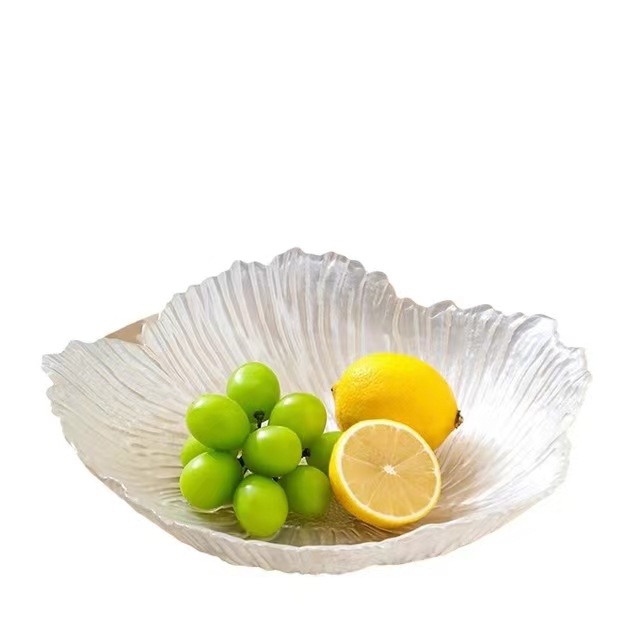 Luxurious Nordic pearlescent fruit plate, home crystal glass candy plate, salad bowl three-piece set, large capacity flower plate Item Picture