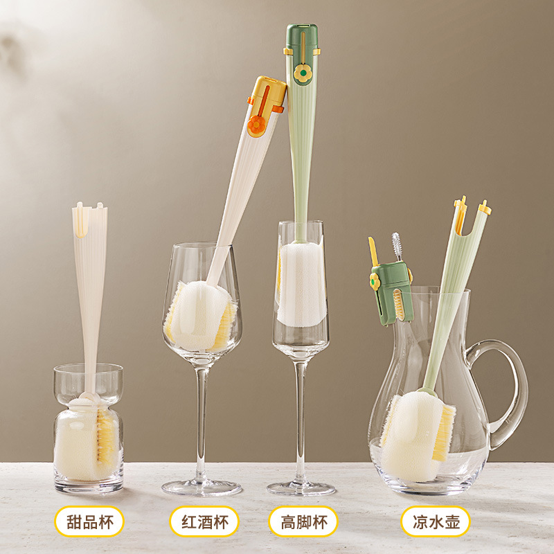五合一杯刷多功能奶瓶刷杯子清洁刷洗杯子神器长柄奶嘴刷替換海棉详情图4