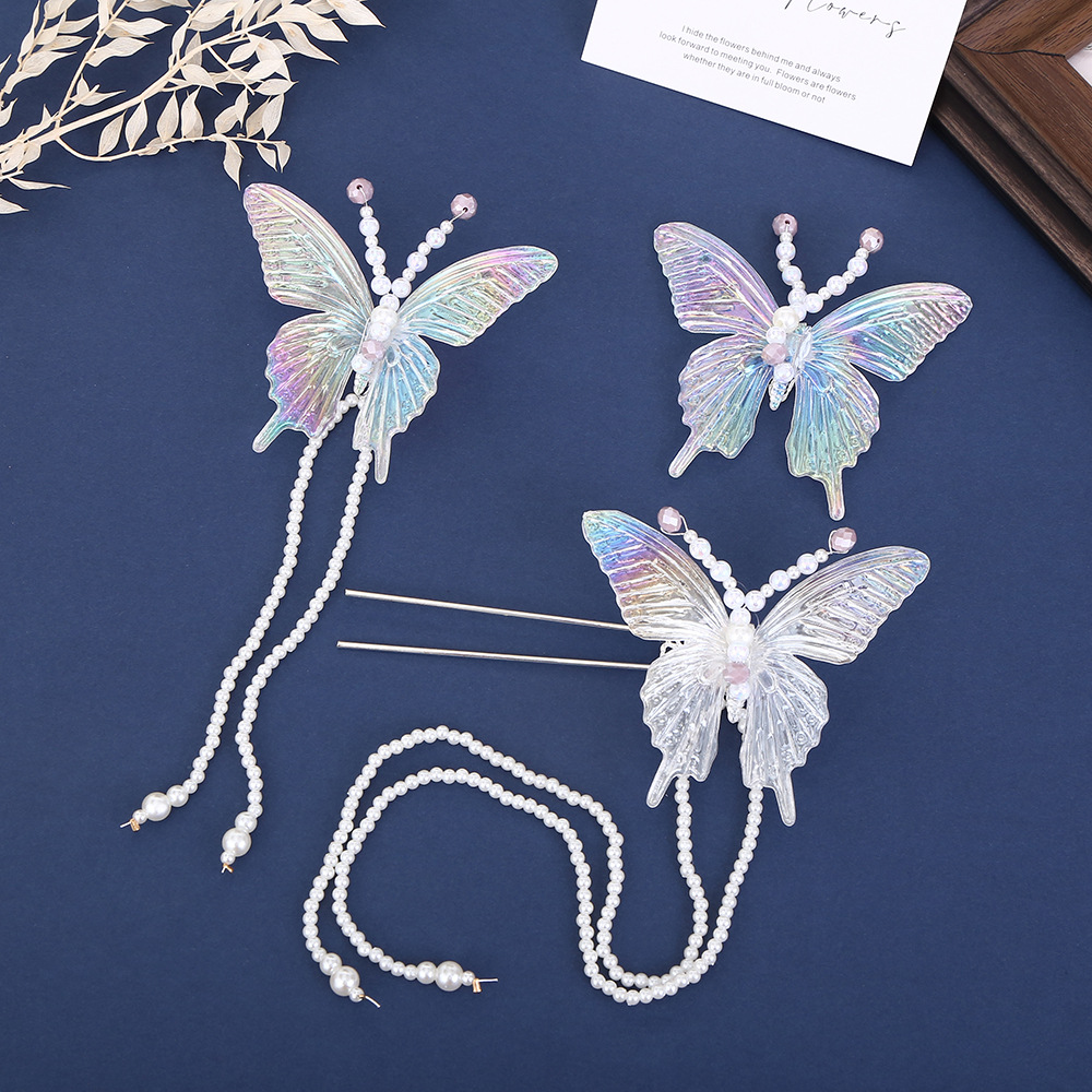 仙气透明蝴蝶发夹复古百搭侧边夹古风流苏头饰发簪结婚新娘发饰详情1