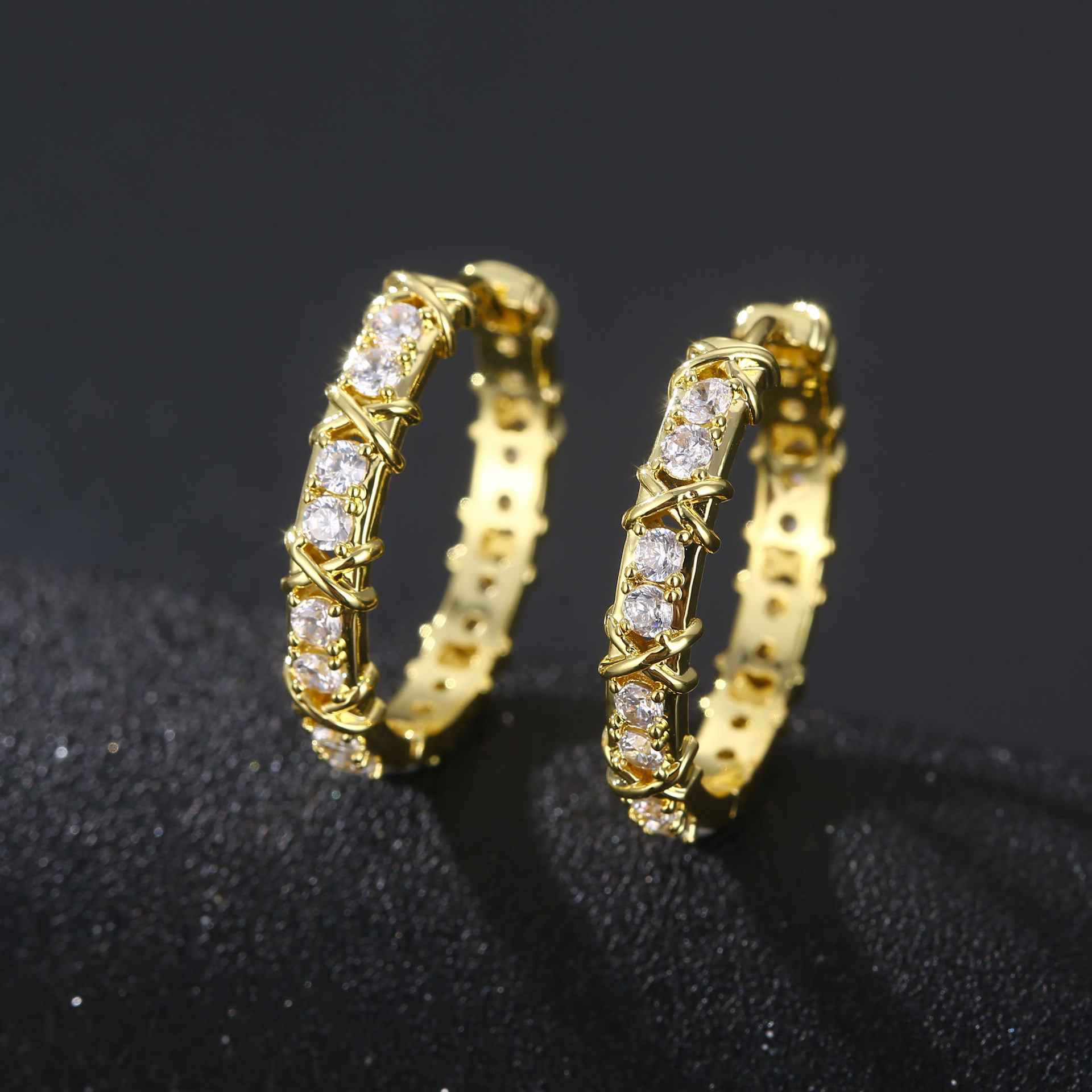 Kasi Jewelry Women's micro-inlaid zircon ring ear buckles, trendy and popular European and American earrings wholesale details Picture